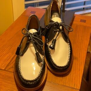 G H Bass Weejuns patent leather spectators